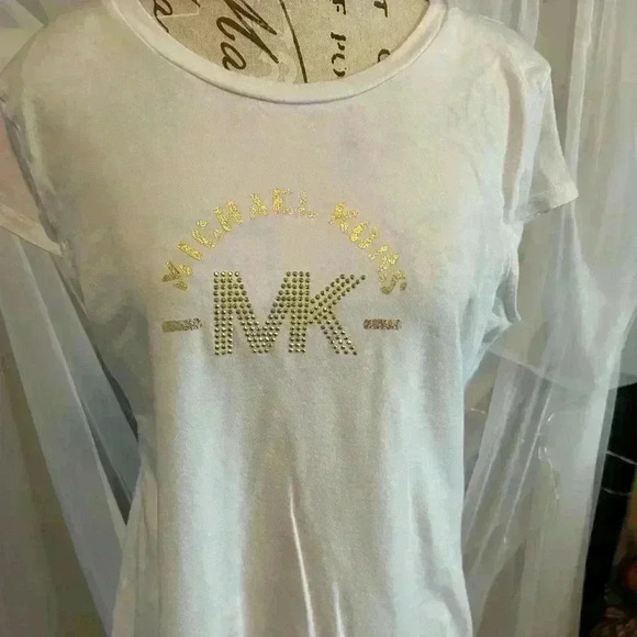 Michael Kors Women T-Shirt. Large. White with Gold beads. Cotton blend. - Picture 1 of 5
